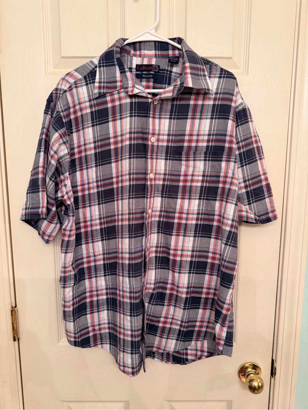 Collection Men’s Short-Sleeve Plaid Button-Down Shirt - Navy/White/Red